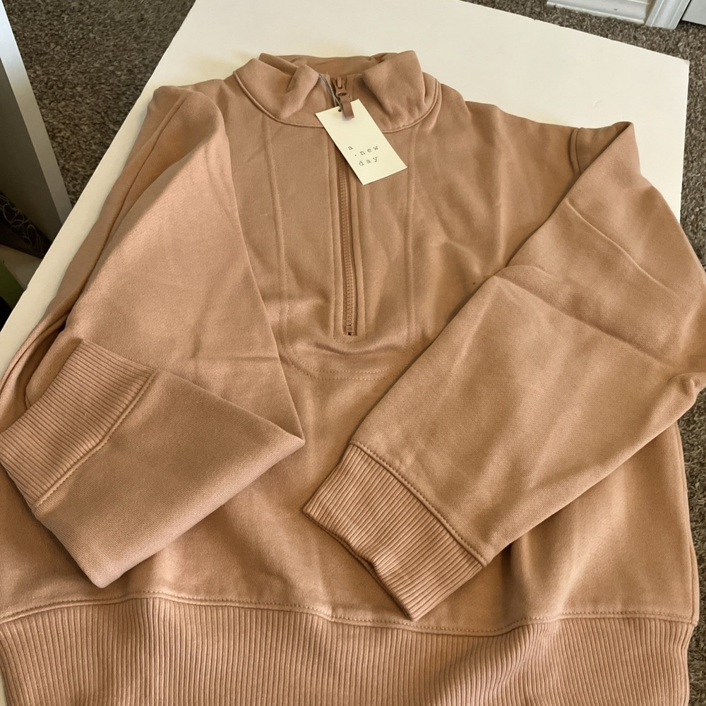 A New Day Partial Zip Up Hoodie Women XS Blush NWOT Oversized Pullover C553